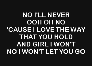 N0 I'LL NEVER
OCH OH NO
'CAUSEI LOVE THEWAY
THAT YOU HOLD
AND GIRL I WON'T
NO I WON'T LET YOU GO