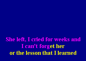She left, I cried for weeks and
I can't forget her
or the lesson that I learned