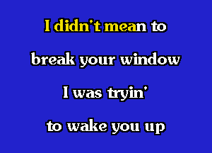 I didn't mean to
break your window

I was tryin'

to wake you up
