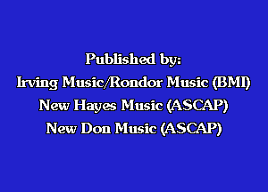 Published bgn
Irving MusidRondor Music (BMI)
New Hayes Music (ASCAP)
New Don Music (ASCAP)
