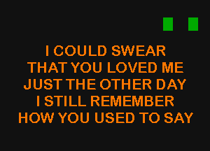 I COULD SWEAR
THAT YOU LOVED ME
JUST THEOTHER DAY

I STILL REMEMBER
HOW YOU USED TO SAY