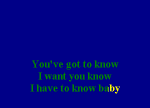 You've got to know
I want you know
I have to know baby