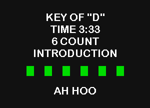 KEY OF D
TIME 3133
6 COUNT
INTRODUCTION

DUDDUU
AHHOO