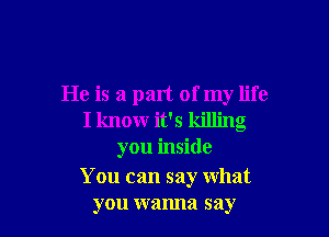 He is a part of my life

I know it's killing
you inside
You can say what
you wanna say