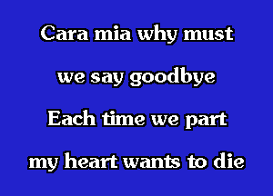 Cara mia why must
we say goodbye
Each time we part

my heart wants to die