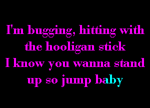 I'm bugging, hitting With
the hooligan stick

I know you wanna stand
up so jump baby