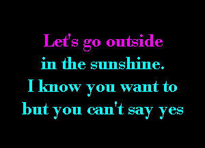 Let's go outside
in the sunshine.
I know you want to
but you can't say yes