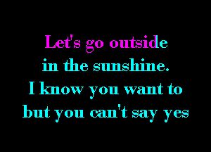 Let's go outside
in the sunshine.
I know you want to
but you can't say yes