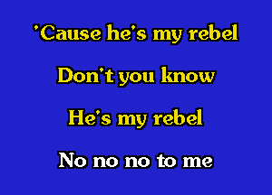 'Cause he's my rebel

Don't you lmow
He's my rebel

No no no to me