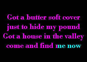 Got a butter soft cover
just to hide my pound
Got a house in the valley

come and 13nd me now