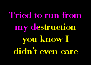 Tried to run from
my desiruciion
you know I

didn't even care