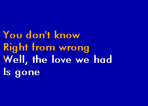 You don't know
Rig hi from wrong

We, the love we had

Is gone