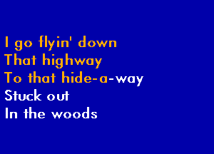 I go flyin' down
That highway

To that hide-a-way
Stuck out
In the woods