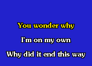 You wonder why

I'm on my own

Why did it end this way