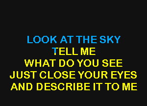 LOOK AT THESKY
TELL ME
WHAT DO YOU SEE
JUSTCLOSEYOUR EYES
AND DESCRIBE ITTO ME