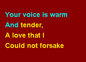 Your voice is warm
And tender,

A love that I
Could not forsake