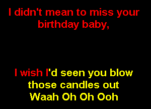 I didn't mean to miss your
birthday baby,

I wish I'd seen you blow
those candles out
Waah Oh Oh Ooh