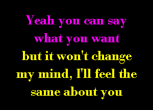 Yeah you can say
What you want
but it won't change
my mind, I'll feel the

same about you