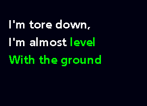 I'm tore down,
I'm almost level

With the ground