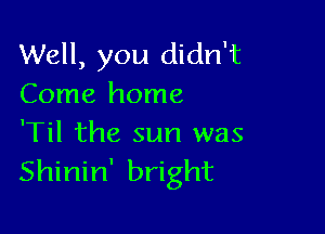 Well, you didn't
Come home

'Til the sun was
Shinin' bright