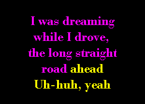 I was dreaming

while I drove,
the long straight
road ahead

Uh-huh, yeah I