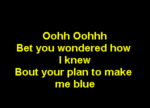 Oohh Oohhh
Bet you wondered how

I knew
Bout your plan to make
me blue