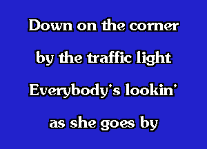 Down on the corner
by the traffic light
Everybody's lookin'

as she goes by