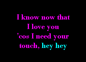 I know now that
I love you

'cos I need your

touch, hey hey