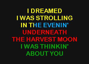 l DREAMED
I WAS STROLLING
IN THE EVENIN'