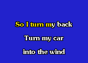 So I tum my back

Tum my car

into the wind
