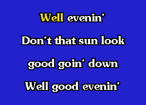 Well evenin'

Don't that sun look

good goin' down

Well good evenin'