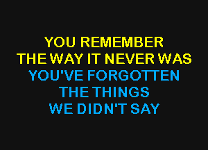 YOU REMEMBER
THEWAY IT NEVER WAS
YOU'VE FORGOTTEN
THETHINGS
WE DIDN'T SAY