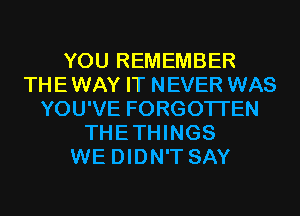 YOU REMEMBER
THEWAY IT NEVER WAS
YOU'VE FORGOTTEN
THETHINGS
WE DIDN'T SAY