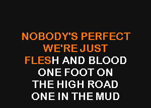 NOBODY'S PERFECT
WE'REJUST
FLESH AND BLOOD
ONE FOOT ON

THEHIGH ROAD
ONEINTHEMUD l