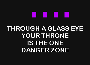 THROUGH A GLASS EYE

YOURTHRONE
IS THEONE
DANGER ZONE
