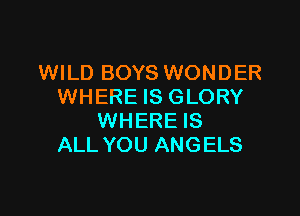 WILD BOYS WONDER
WHERE IS GLORY

WHERE IS
ALL YOU ANG ELS