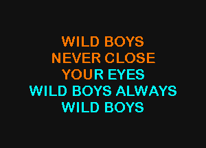 WILD BOYS
NEVER CLOSE

YOUR EYES
WILD BOYS ALWAYS
WILD BOYS