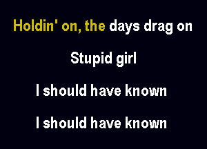 Holdin' on, the days drag on

Stupid girl
lshould have known

lshould have known