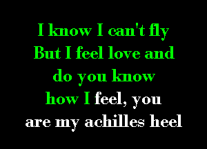 I know I can't fly
But I feel love and
do you know
how I feel, you

are my achilles heel