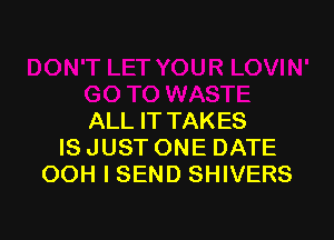 ALL IT TAKES
IS JUST ONE DATE
OOH I SEND SHIVERS