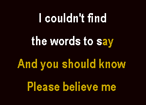 lcouldn't find

the words to say

And you should know

Please believe me