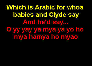 Which is Arabic for whoa
babies and Clyde say
And he'd say...

0 yy yay ya mya ya yo ho

mya hamya ho myao