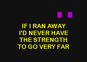 IF I RAN AWAY

I'D NEVER HAVE
THE STRENGTH
TO GO VERY FAR
