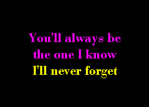 Y ou'll always be

the one I know
I'll never forget