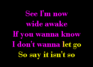 See I'm now
Wide awake
If you wanna know
I don't wanna let go
So say it isn't so