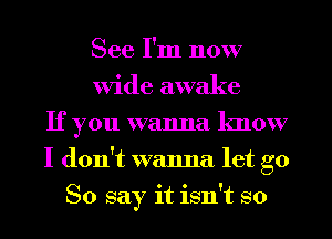 See I'm now
Wide awake
If you wanna know
I don't wanna let go
So say it isn't so