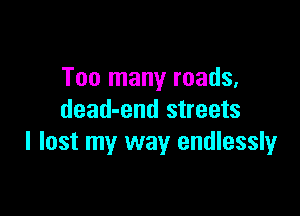 Too many roads,

dead-end streets
I lost my way endlessly