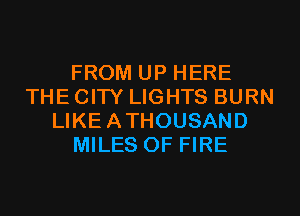 FROM UP HERE
THE CITY LIGHTS BURN
LIKEATHOUSAND
MILES OF FIRE
