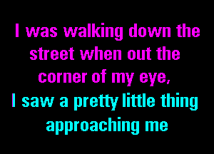 I was walking down the
street when out the
corner of my eye,

I saw a pretty little thing
approaching me