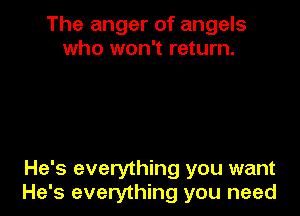 The anger of angels
who won't return.

He's everything you want
He's everything you need